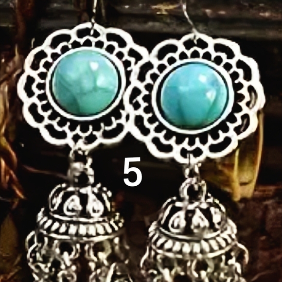 Bohemian Earrings Western Dangle Blue Silver Boho Cowgirl Earrings Rodeo Jewelry - Picture 6 of 16